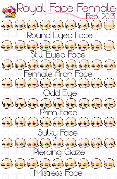 Round Eyed Face, Still Eyed Face, Female Aran Face, Odd Eye, Prim Face, Sulky Face, Piercing Gaze, Mistress Face, royal coupon, royal face, royal face coupon, female royal face, female royal face coupon