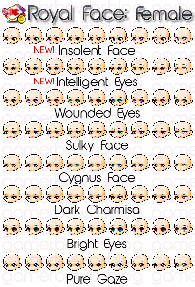 Insolent Face, Intelligent Eyes, Wounded Face, Sulky Face, Cygnus Face, Dark Charisma, Bright Eyes, Pure Gaze, royal coupon, royal face, royal face coupon, female royal face, female royal face coupon
