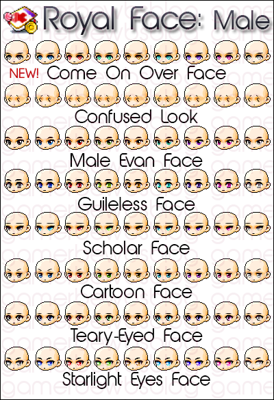Come On Over Face, Confused Look, Male Evan Face, Guileless Face, Scholar Face, Cartoon Face, Teary-Eyed Face, Starlight Eyes Face, royal coupon, royal face, royal face coupon, male royal face, male royal face coupon